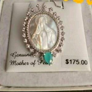 MOTHER OF PEARL VIRGIN MARY NECKLACE